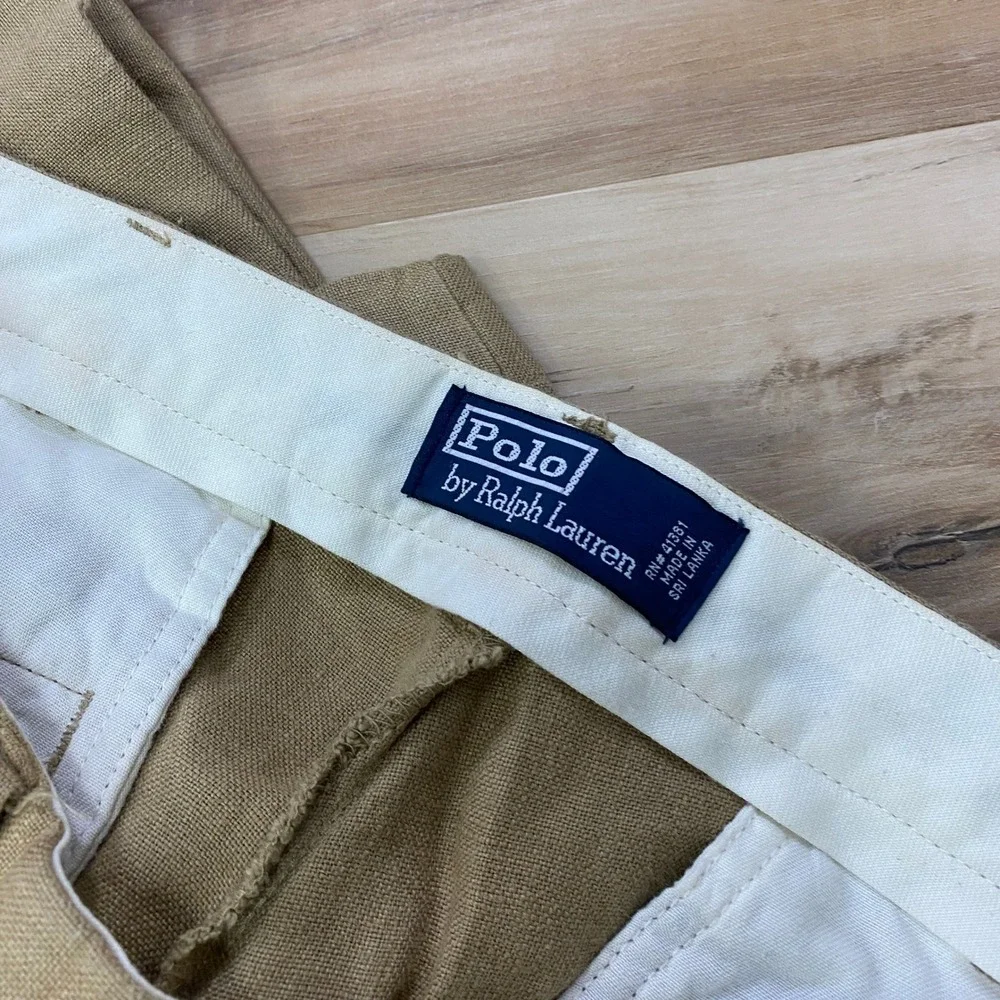 Polo Ralph Lauren Linen Trousers 34/30 Beach Casual Straight Leg Khaki Vintage
